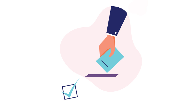 Illustration of hand placing ballot in slot