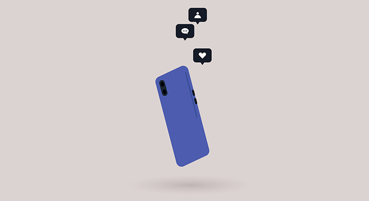 Illustration of a smartphone and social bubbles