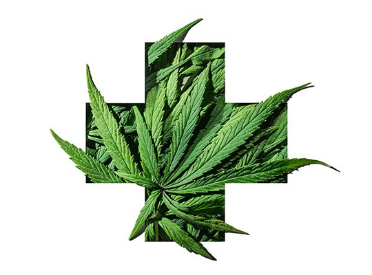 Cannabis in the shape of a medical cross