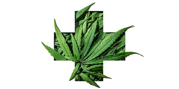 Cannabis in the shape of a medical cross