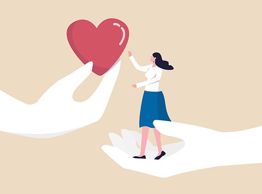 Illustration of person and a heart in helping hands