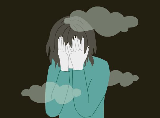 illustration of someone immersed in dark clouds