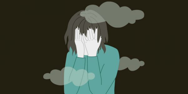 illustration of someone immersed in dark clouds